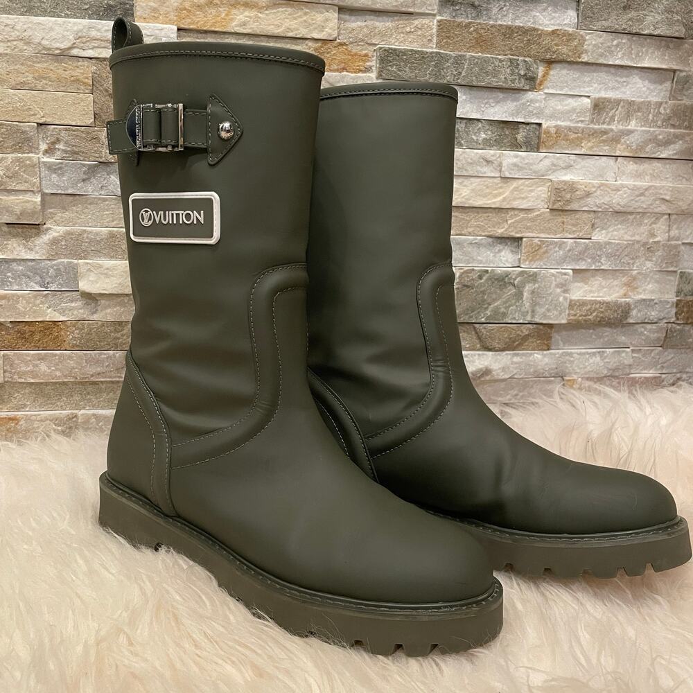 Louis Vuitton 40 Rubber Territory Boots | Olive Green, Calfskin EU 40/US 9 Italy - Picture 14 of 14
